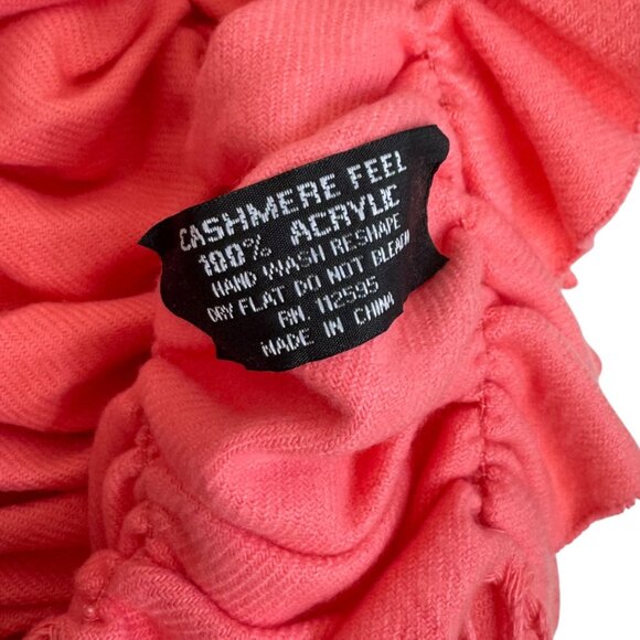 So Soft! Smocked Ruffled Coral Acrylic Scarf With Fringe Cashmere Feel - Picture 4 of 6